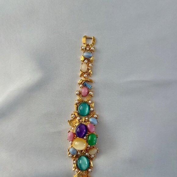 SPATZ Goldtone Multicolor Moonstone Cabochon Hidden Watch Bracelet - Picture 6 of 9